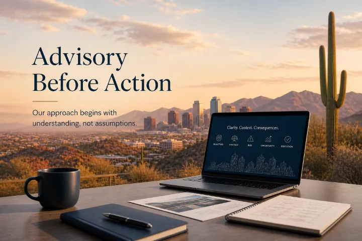 Broker-led real estate advisory discussion focused on property evidence and execution