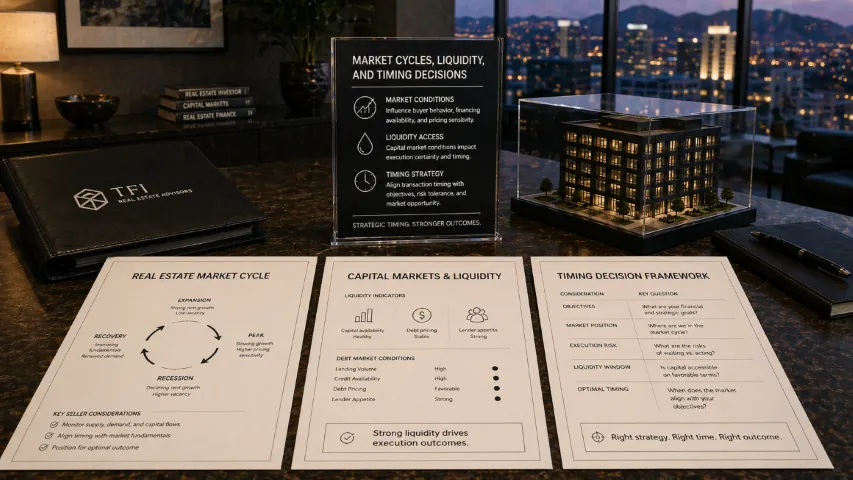 Commercial real estate market-cycle, liquidity, and sale-timing analysis