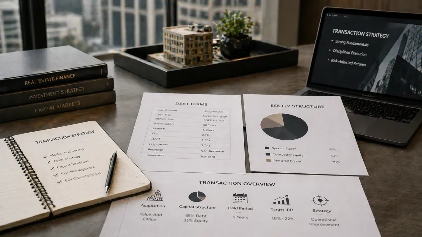 Commercial real estate transaction strategy materials comparing capital and financing alternatives