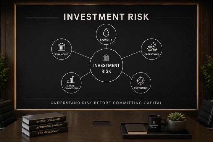 Property, sponsor, financing, and investor-specific risks considered together in a private real estate review