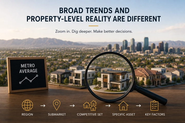 Real estate analysis narrowing from regional trends to submarket, competitive set, and property-level factors