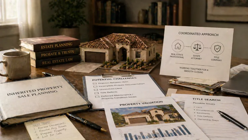Inherited property requiring family coordination, title review, and sale planning