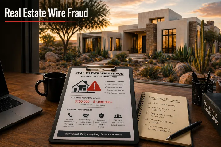 Home buyer verifying real estate wiring instructions before an Arizona closing