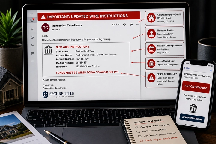 Sequence of compromised email, false instructions, and diverted closing funds