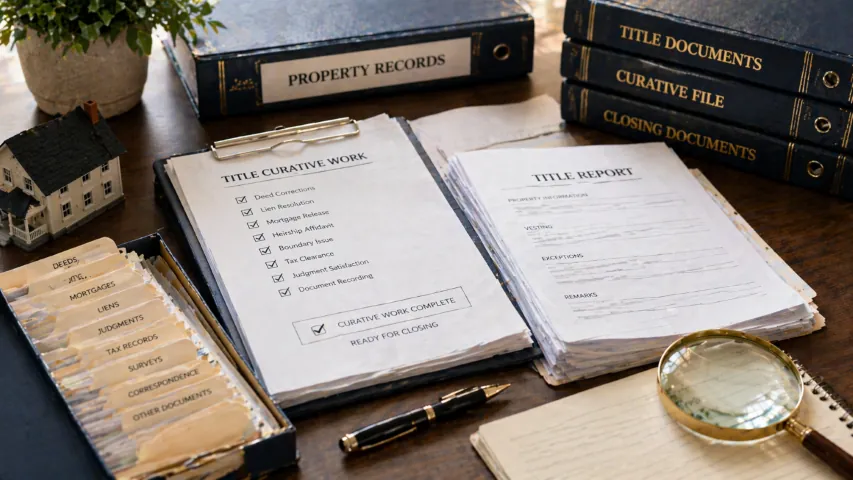 Title, escrow, legal, and real estate professionals coordinating a title cure