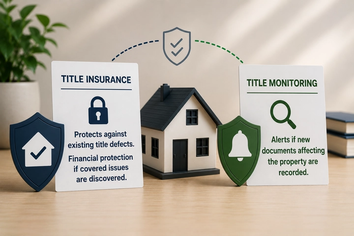 Comparison of title insurance coverage and post-closing recording alerts