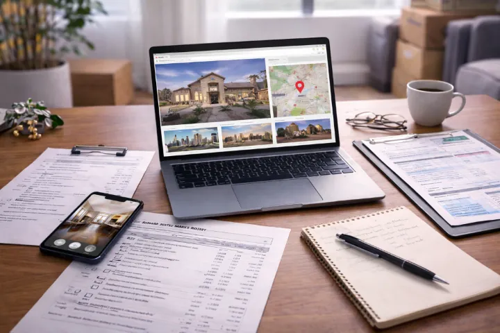 Relocating buyer reviewing a Greater Phoenix Area home through remote research and video consultation