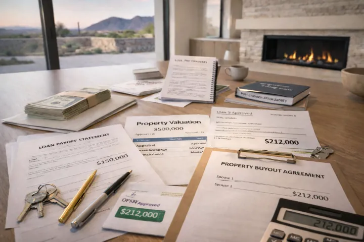 Divorcing spouses comparing a home sale with a buyout and refinance