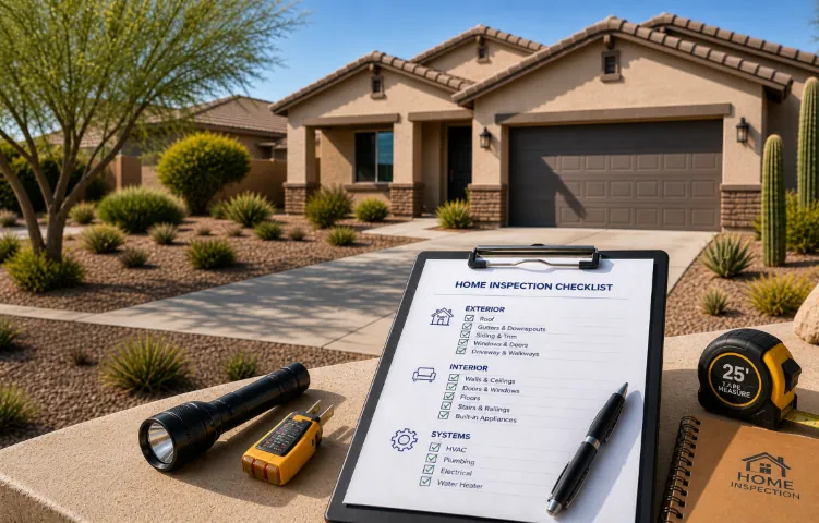 Arizona home with a residential inspection checklist and inspection tools