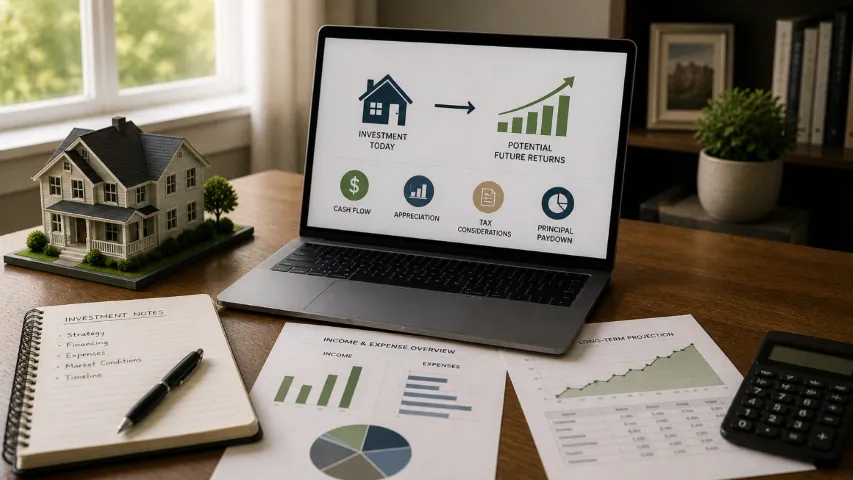 Real estate investment analysis with property income, operating expenses, debt, and reserves