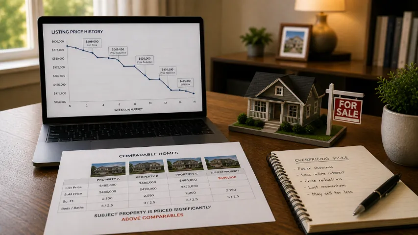 Home listing showing the effects of overpricing and repeated price reductions