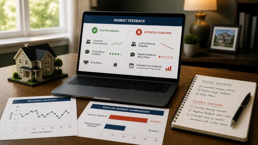 Comparative market analysis showing sold, pending, active, and unsuccessful listings