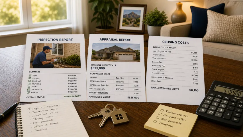 Arizona home sale moving through inspection, appraisal, escrow, and closing